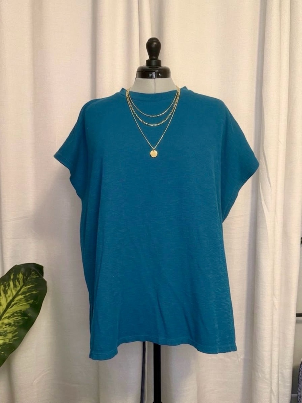 Eileen Fisher Teal Relaxed Short-Sleeve Crew Top 100% Organic Cotton XL